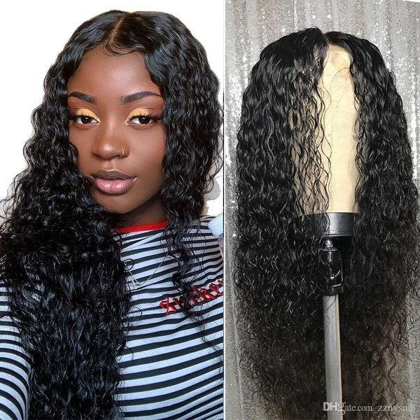 

13x4 lace front human hair wigs pre plucked for women brazilian deep wave lace frontal wig with baby hair remy, Black