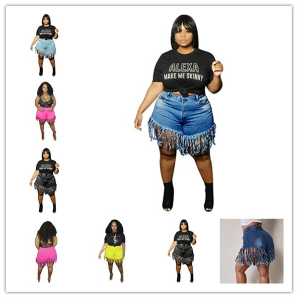 

2020 l-4xl summer women short tassel jeans washed denim shorts high waist jeans fashion vintage girls shorts jeans female skinny pants d6907, White
