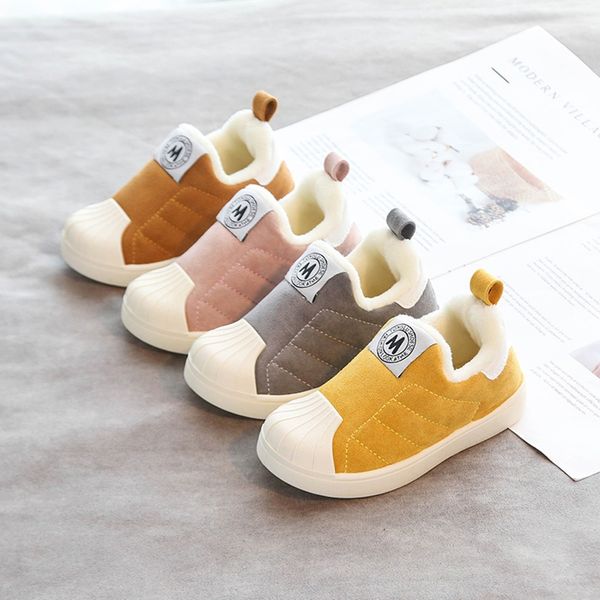 

2019 fashion children cotton shoes anti-slip winter warm sewing slip-on kids baby shoes for girls boys soft flock casaul shoes, Black