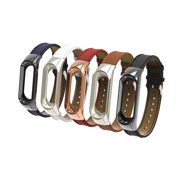 

watch band strap leather replacement wrist strap for xiao-mi band 3/4 universal leather wrist straps brown