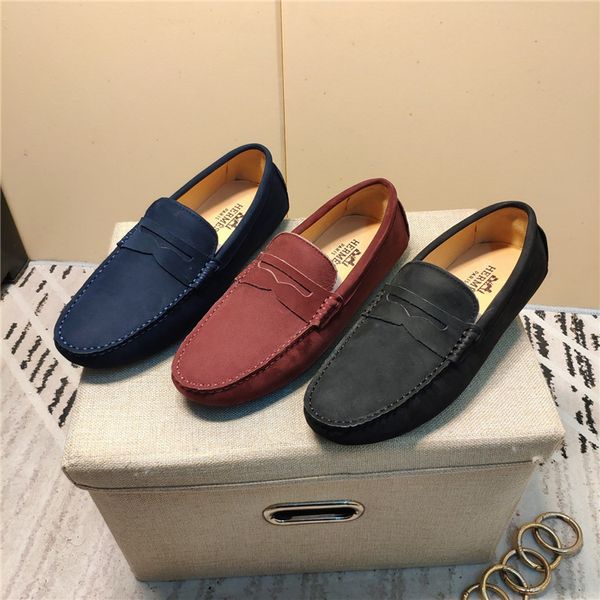 

luxury new peas shoes men frosted leather breathable trendy casual men's shoes driving shoes lazy shoe size 39-45 03, Black