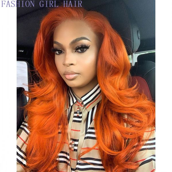 

fashion orange body wave heat resistant hair women wedding party halloween present synthetic lace front daily wigs, Black;brown