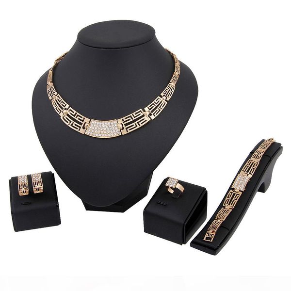 

18k gold plated silver jewelry set earrings necklace rings bracelet bangle sets wedding jewelry fashion accessories hot, Black