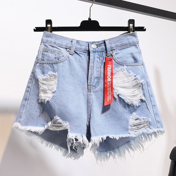 

plus size s-5xl 2019 summer new shorts jeans feminino denim womens casual hole ripped jeans shorts female black blue white m38, White;black