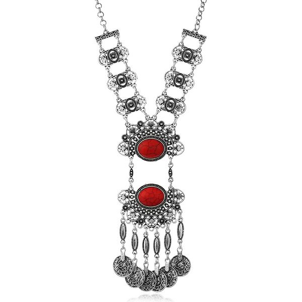 

fashion exaggerates ethnic style jewelry high-grade woman sweater chain hollow-out pattern necklace, Silver