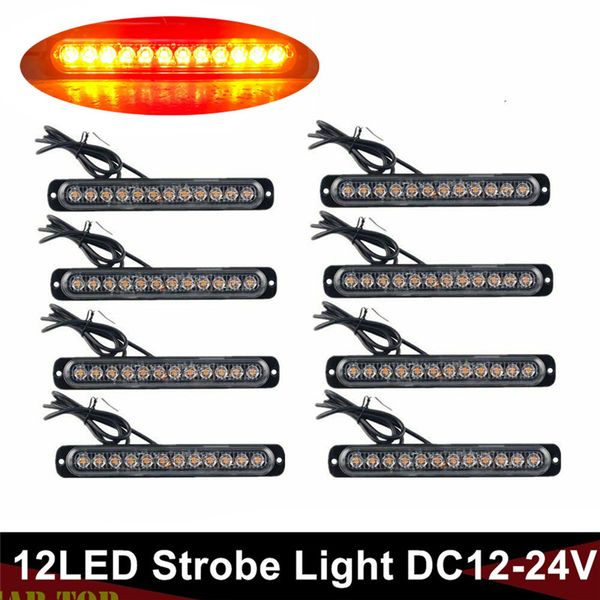 

8pcs truck lights van led turn signal lights 12led white strobe light flash warn emergency le trailer 12v-24v