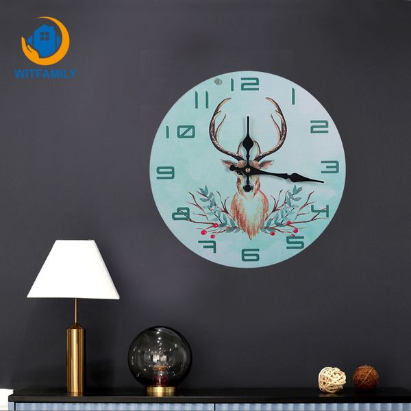 

living room round deer clock home hanging table bedroom mute solid wood creative clock retro home decoration