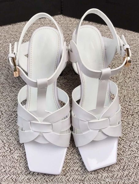 

new rough with open toe patent leather platform fish mouth sandals wild black patent leather square head high heel female sandals slipper