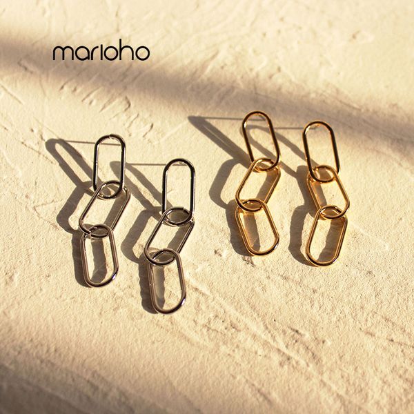 

women's europe fashion metal oval geometric chain long drop earrings gold silver color statement earrings simple jewelry party