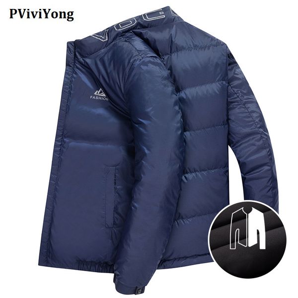 

pviviyong 2019 winter 90% white duck down jacket mandarin collar brief paragraph double sided coat men mdyr19d1, Black
