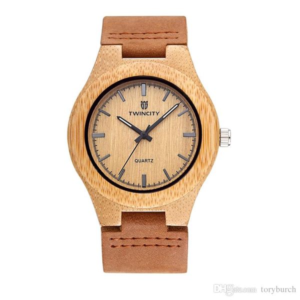 

twincity wood watch novel cool bamboo wooden watch men stylish relogio masculino men's watch quartz leather band wristwatch casual watc, Bronze;slivery