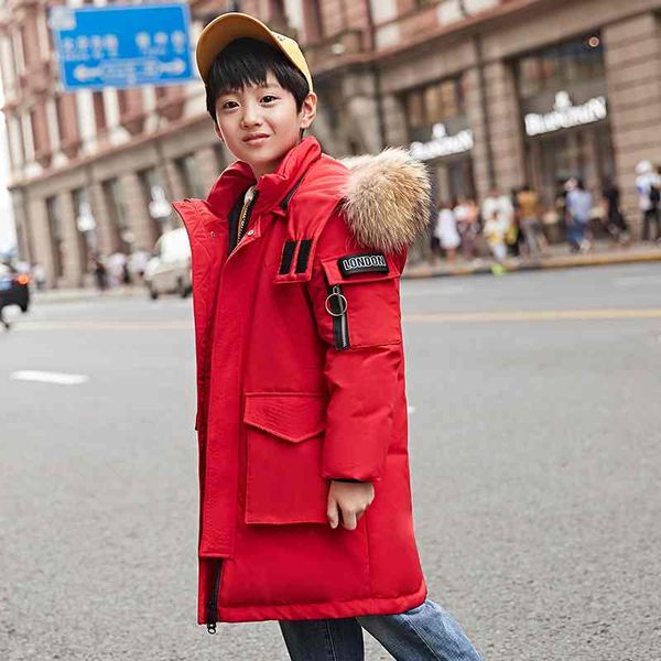 

winter kids hooded jacket boys real fur black parka school jackets outwear coat 6-15 years, Blue;gray