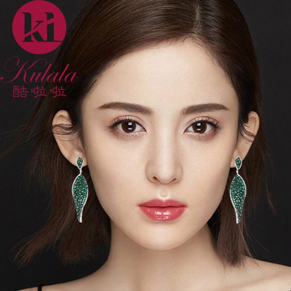 

ruifan european designer luxury green colorful cubic zircon earrings irregular leaf shape ladies birthday party party with gifts, Silver