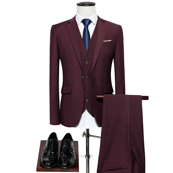 

men's suit 3 piece set wedding business official / groom groomsmen banquet solid color classic blazer (coat vest pants) suits, White;black