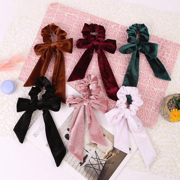 Velvet Bow Streamer Scrunchies Hair Rope Tie Elastic Hair Bands Ponytail Holder