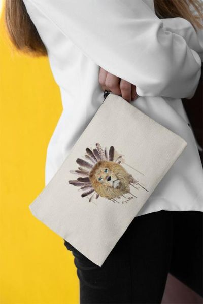 

angemiel clutch blue-eyed noble lion portfolio hand makeup bag, Silver