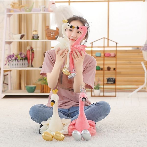 

new swan plush toys cute flamingo doll stuffed soft animal doll ballet swan with crown baby kids appease toy gift for girl
