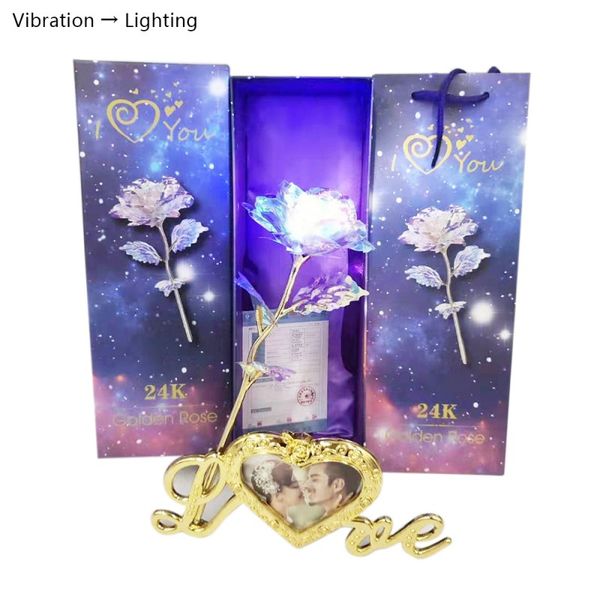 

24k foil plated rose valentine's day creative gift gold rose with p frame lasts forever love wedding decor lighting