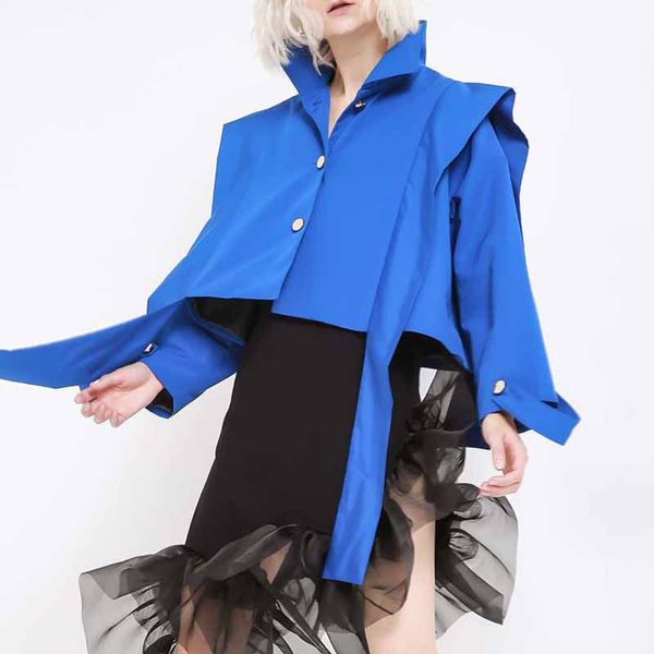 

yalee] new fashion 2019 summer autumn simple lapel long sleeve single breasted stitching ribbon short loose coat women a888, Black;brown