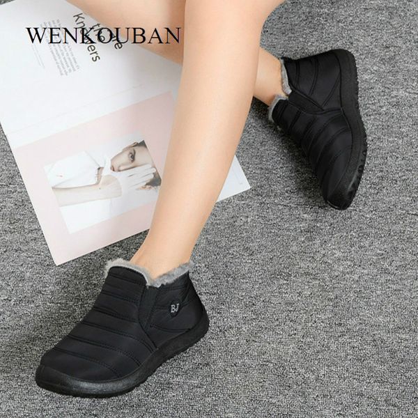 

women boots plus size 36-45 winter shoes for women ankle boots waterproof winter snow fur casual botines mujer 2019, Black