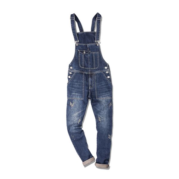 

2019 new jeans jumpsuit overalls slim blue male mens fashion denim bib for men one-piece