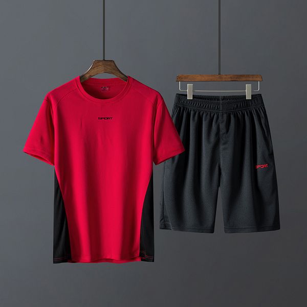 

men's sets 2020 new summer tracksuit two piece t-shirt +shorts male fashion sportswear suit casual clothing asian size, Gray