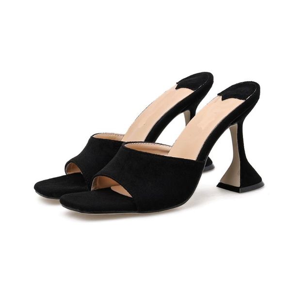 

lanlojer 2020 summer flock women pumps slippers sandals shoes peep toe cup high heels slip-on ladies party pumps slippers, Black