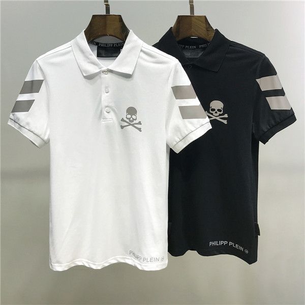 

men's polos shirts #0885 pullover cotton short sleeve skulls print pp luxury business summer medusa male t shirt casual polo 3, White;black