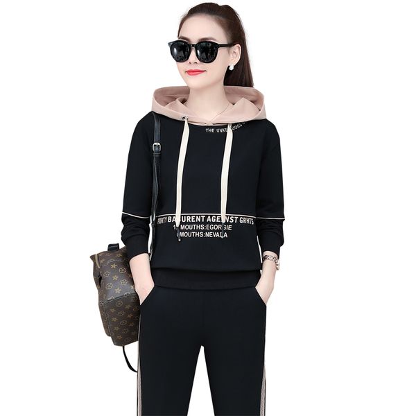 

новый стиль запуск спортивная женщин 2 шт наборы 520 весна осень женщин одежда с длинным рукавом спортивные толстовки пуловер + бегуны брюки, Gray