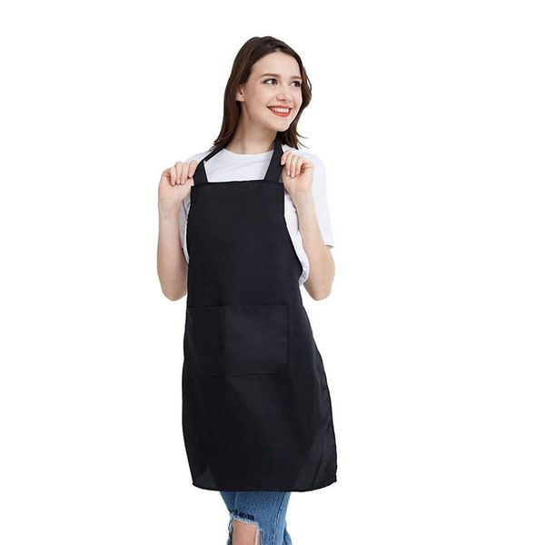 

12 pack bib apron - black apron bulk with 2 roomy pockets machine washable for kitchen crafting bbq drawing