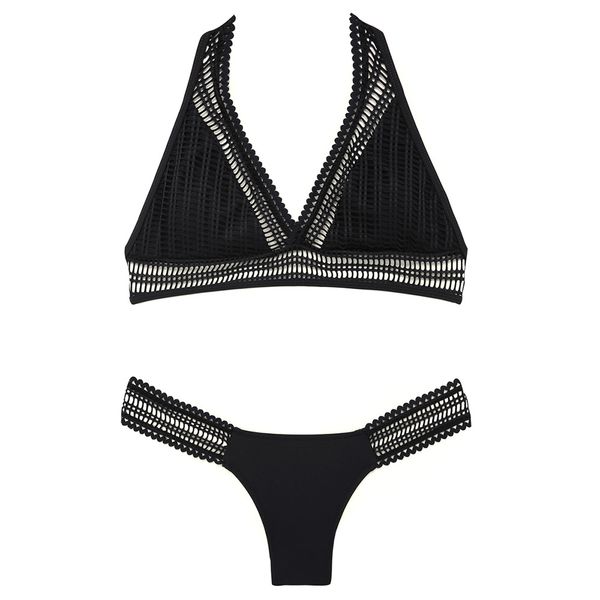 

новые европейские и американские бикини внешней торговли женщин чистый цвет вязаный сексуальный треугольник сегментные купальники бикини, White;black