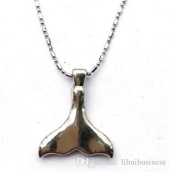 

10pcs/lot silver plated mermaid tail necklace-dolphin fin aniversary handmade pendant chain fish whales tail jewelry drop shipping