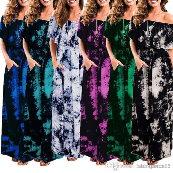 

womens summer designer maxi dresses short sleeve slash neck floor length female clothing fashion style casual apparel, Black;gray