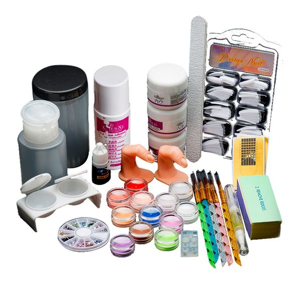 

2019 manucure set outils 18 pcs acrylic nail art tips powder liquid brush glitter clipper primer file set kit acryl nails manicu