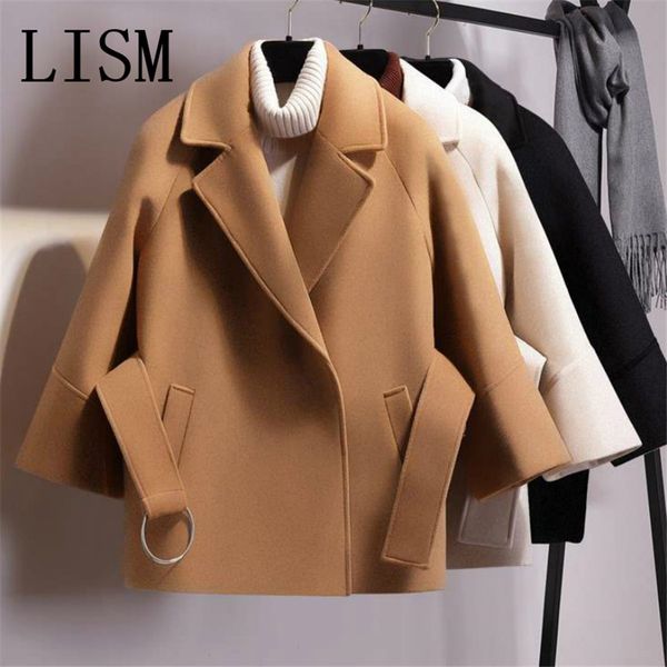 

2019 new casual fashion women's short wool coat belt jacket, Black