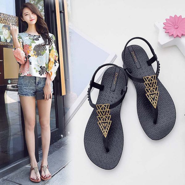 

02002 slippers rubber slide sandal floral brocade men slipper gear bottoms flip flops women striped beach causal slipper with box size:35-45, Black