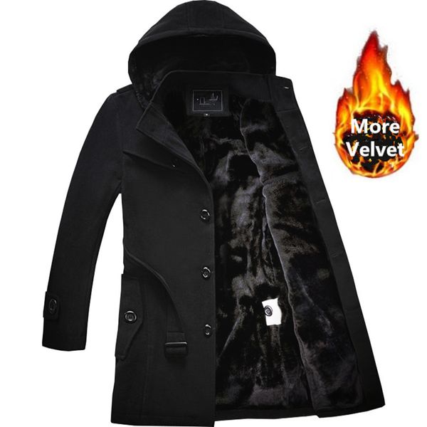 

2020 winter trench coat men fashion long overcoat men woollen coat thick men's clothing size 4xl wool jackets, Black