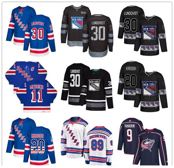 

custom jerseys 11 mark messier 30 henrik lundqvist 76 brady skjei 20 chris kreider 89 pavel buchnevich 9 panarin hockey jersey, Black;red