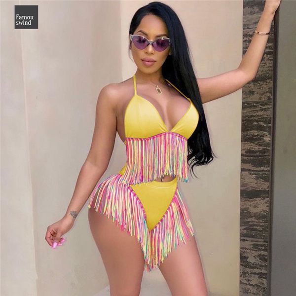 

colorful tassels summer two piece set women v neck backless crop purple halter high wiast short 2 piece outfits, White