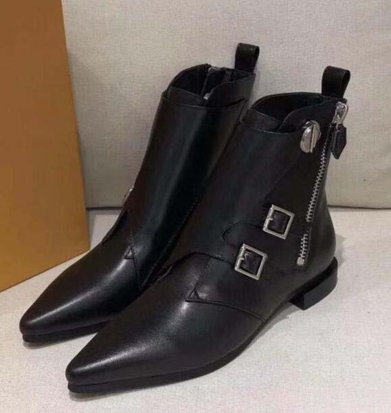 

luxury designer boots susanna leather women suede ankle boots martin shoes women studded leather buckle combat boots big size35-42 a1, Black