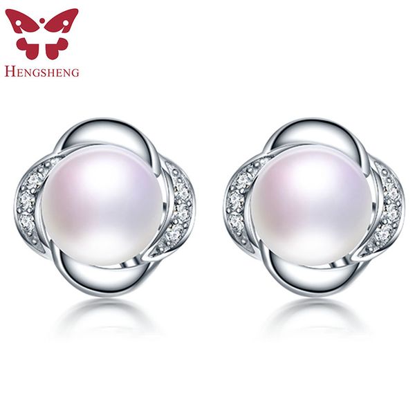 

classic flower stud natural pearl earrings 925 sterling silver earrings for women 100% genuine pearl earings fashion jewelry, Golden;silver