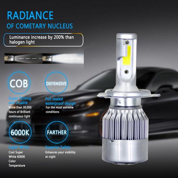 

1pcs cob h4 c6 8000lm 72w led car headlight beam turbo light bulb 6000k 12v ip68 waterproof dustproof led bulbs lamp tslm1