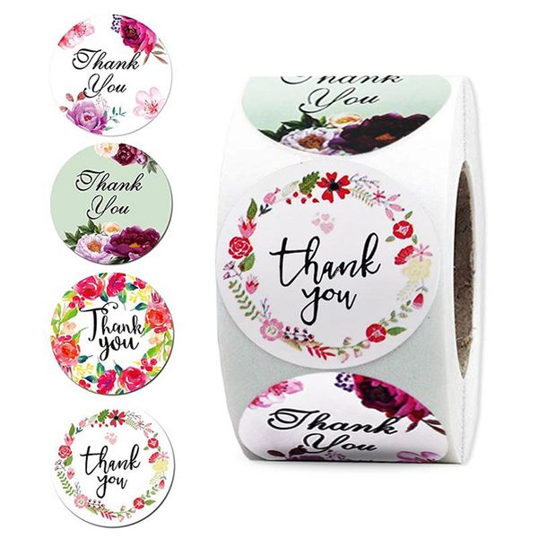

500pcs/roll floral thank you sticker for seal label scrapbooking christmas sticke decoration sticker stationery