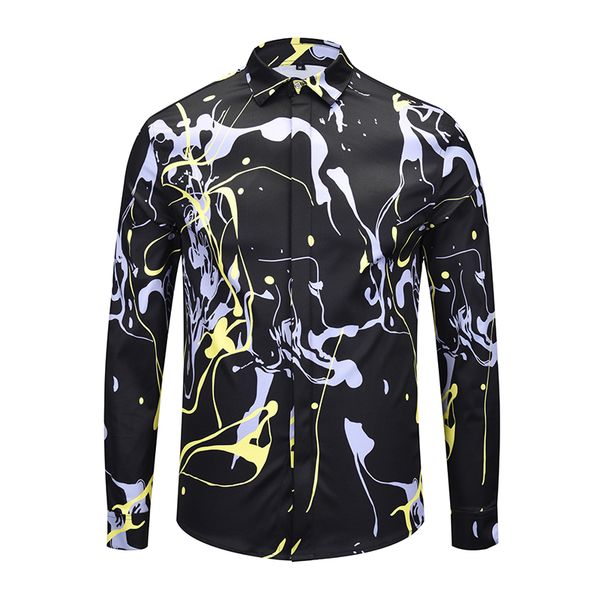 

true reveler fashion design men long sleeve shirts geometric graffiti line blouse classic black casual party club shirts, White;black
