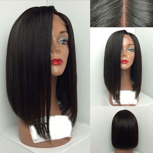 

paff short bob full lace human hair wigs with baby hair straight brazilian remy hair wig 150% density pre plucked, Black;brown
