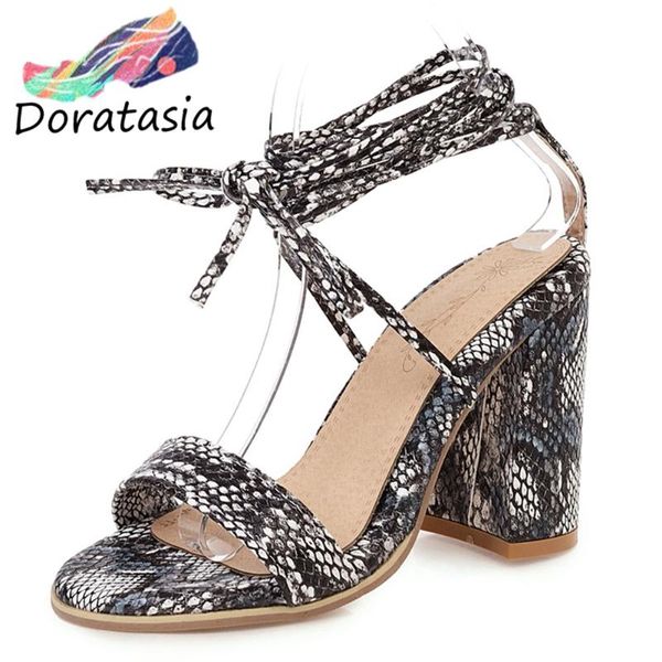 

doratasia high block heels shoes cool colorful date heeled sandals women fashion trendy mixed-color print party sandals, Black