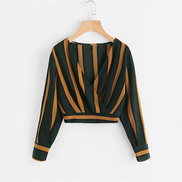 

blouse woman women cap sleeve yellow stripe wrap neckline ruched fall 2019 fashion women elegant button long sleeve blouse, White
