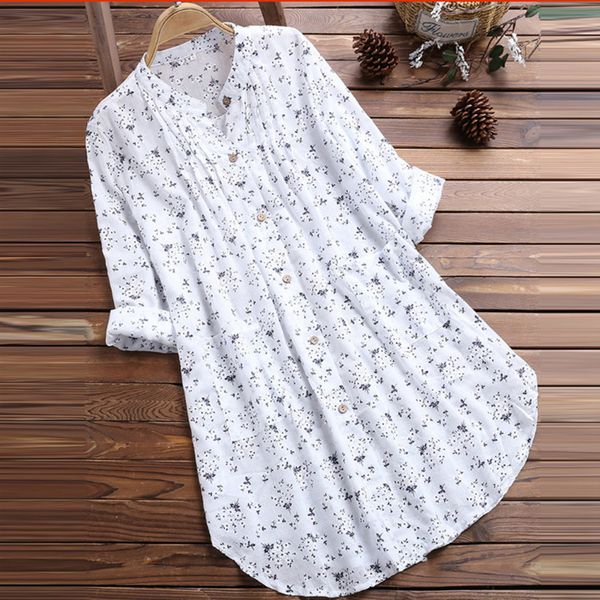 

women boho blouse shirt long sleeve flower baggy casual tunic ladies clothes female costume summer fashion 2019 new hot, White