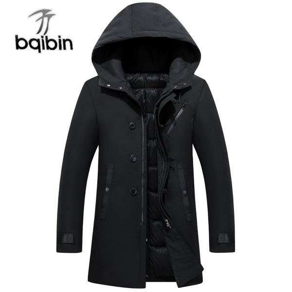 

brand winter jacket men hood detachable casual windproof warm white duck down jacket down coats men, Black