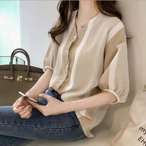 

2020 women fashion striped patchwork blouse women korean loose long sleeve casual v-neck -4xl plus size women#g30, White